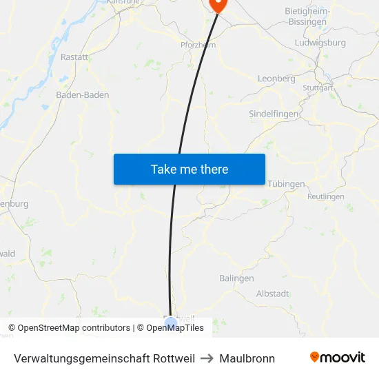 Verwaltungsgemeinschaft Rottweil to Maulbronn map
