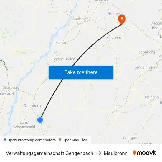 Verwaltungsgemeinschaft Gengenbach to Maulbronn map