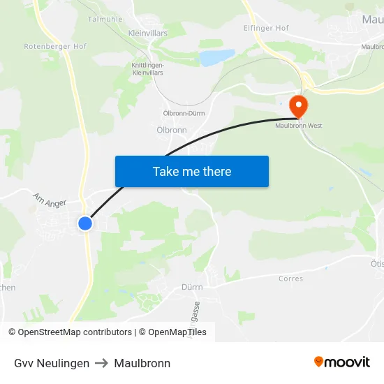 Gvv Neulingen to Maulbronn map
