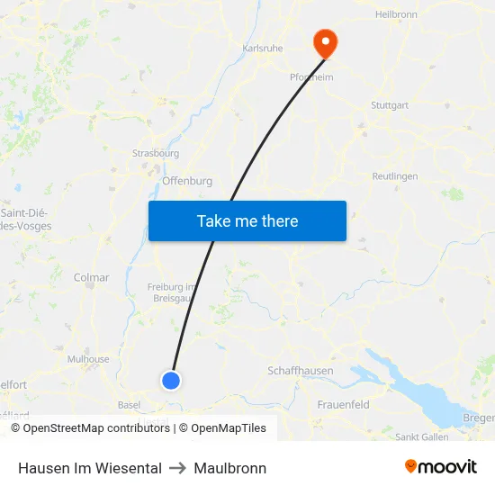 Hausen Im Wiesental to Maulbronn map