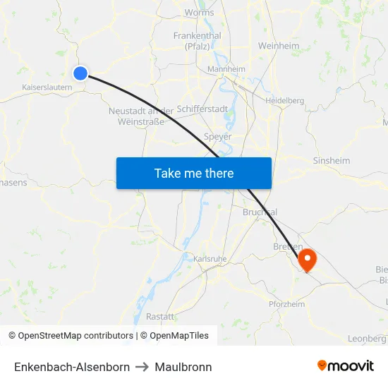 Enkenbach-Alsenborn to Maulbronn map