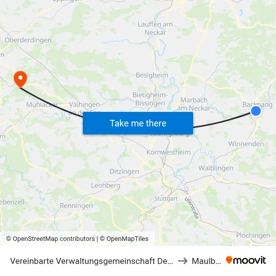 Vereinbarte Verwaltungsgemeinschaft Der Stadt Backnang to Maulbronn map