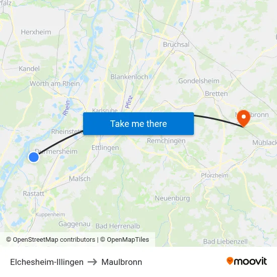 Elchesheim-Illingen to Maulbronn map