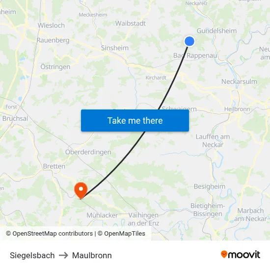 Siegelsbach to Maulbronn map
