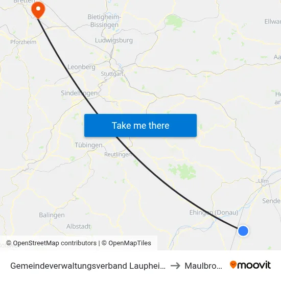 Gemeindeverwaltungsverband Laupheim to Maulbronn map