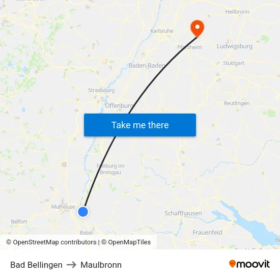 Bad Bellingen to Maulbronn map