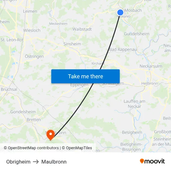 Obrigheim to Maulbronn map