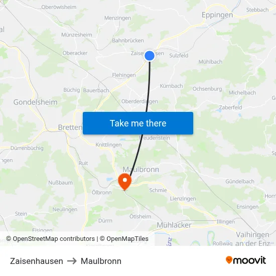 Zaisenhausen to Maulbronn map