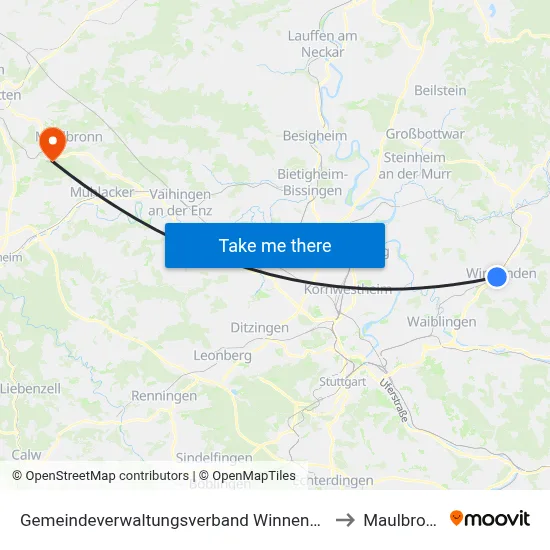 Gemeindeverwaltungsverband Winnenden to Maulbronn map