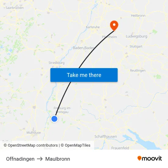 Offnadingen to Maulbronn map