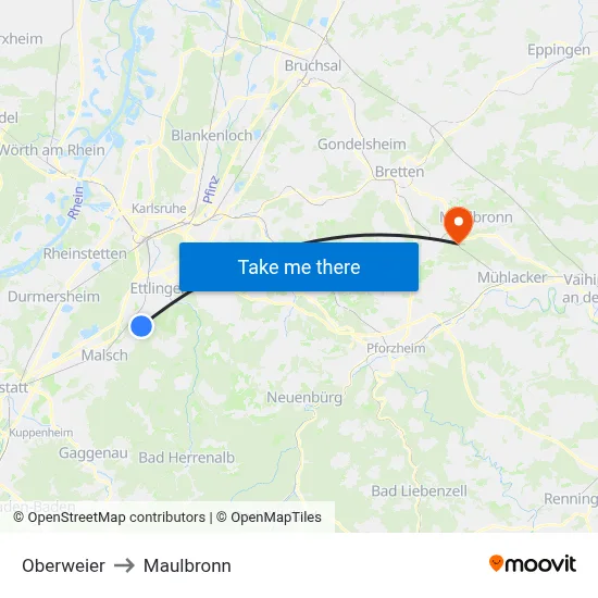 Oberweier to Maulbronn map