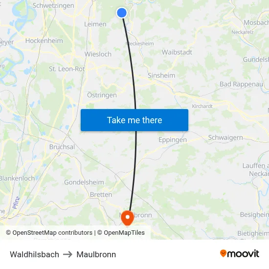Waldhilsbach to Maulbronn map