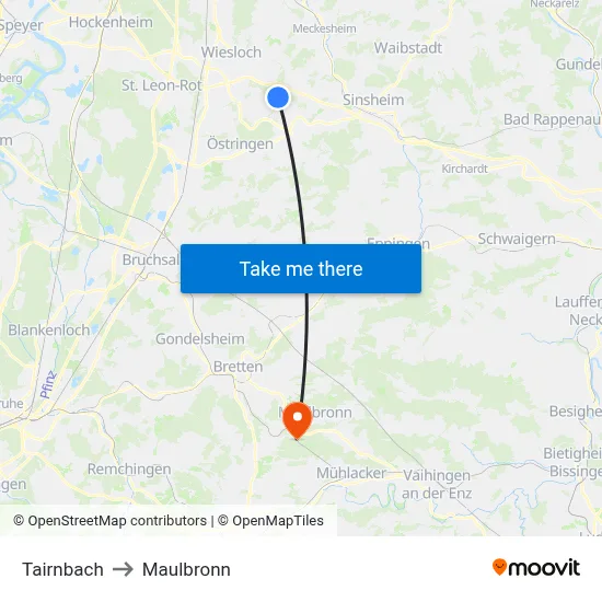 Tairnbach to Maulbronn map