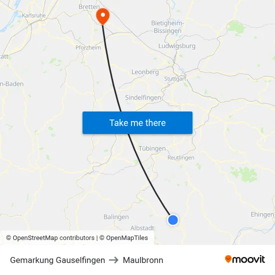 Gemarkung Gauselfingen to Maulbronn map