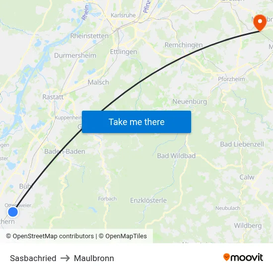Sasbachried to Maulbronn map