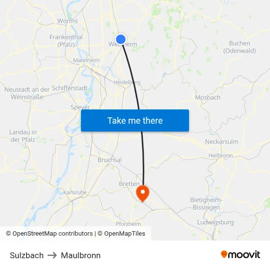 Sulzbach to Maulbronn map