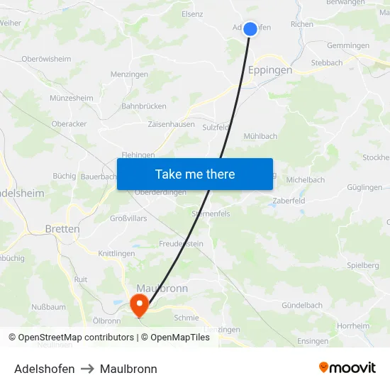 Adelshofen to Maulbronn map