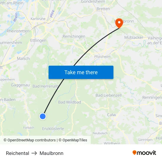 Reichental to Maulbronn map