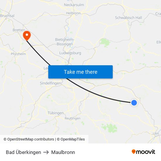 Bad Überkingen to Maulbronn map