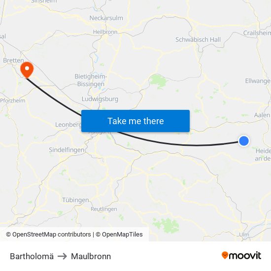 Bartholomä to Maulbronn map