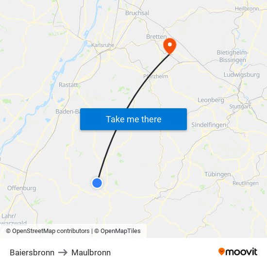 Baiersbronn to Maulbronn map