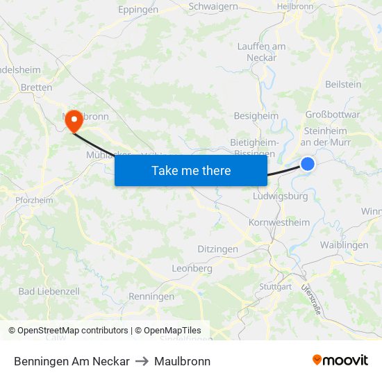 Benningen Am Neckar to Maulbronn map