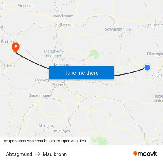 Abtsgmünd to Maulbronn map