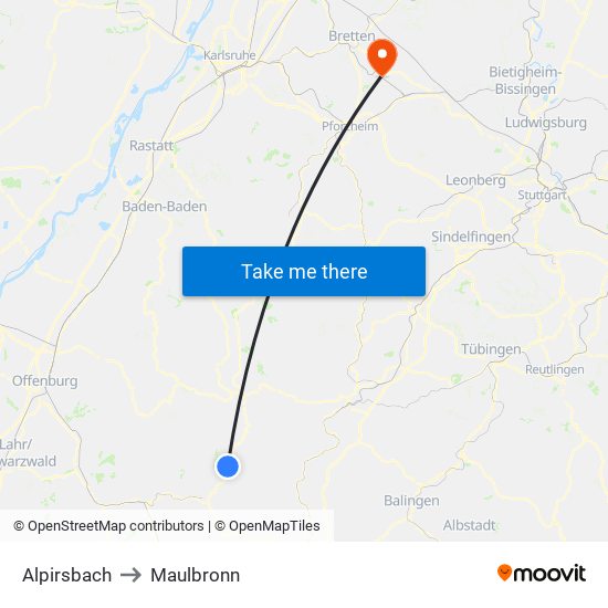 Alpirsbach to Maulbronn map