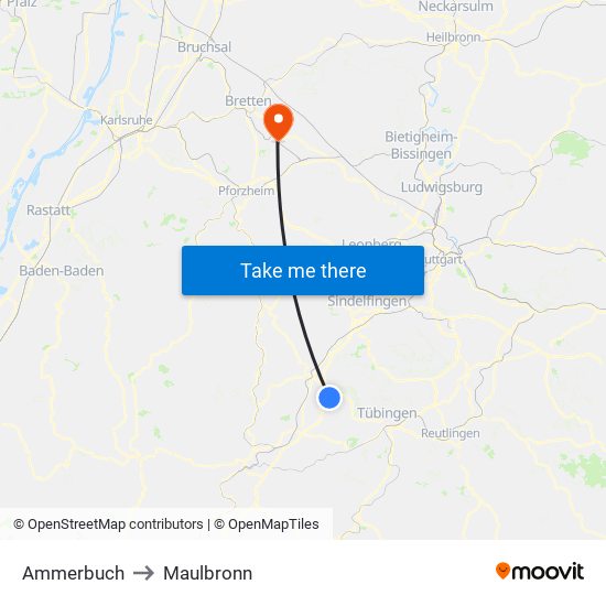 Ammerbuch to Maulbronn map