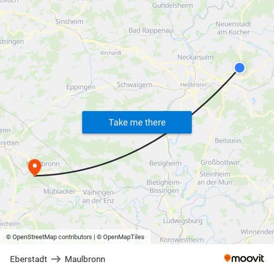 Eberstadt to Maulbronn map
