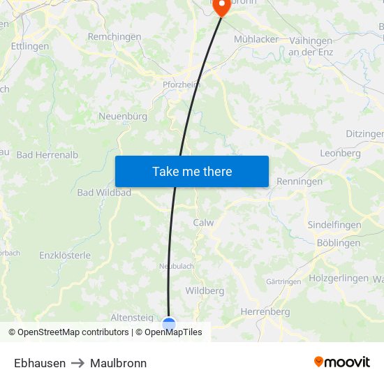 Ebhausen to Maulbronn map