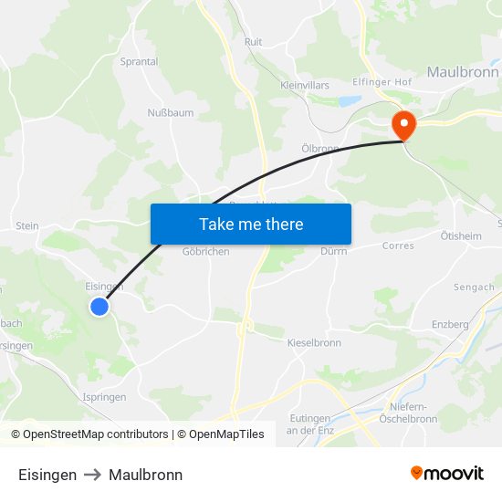 Eisingen to Maulbronn map