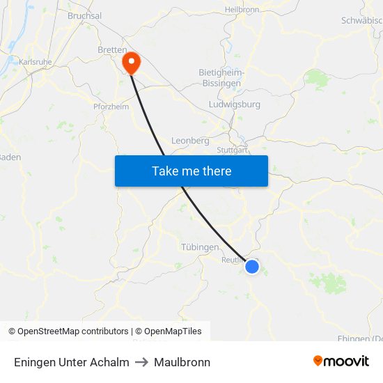 Eningen Unter Achalm to Maulbronn map