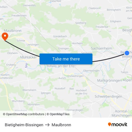 Bietigheim-Bissingen to Maulbronn map