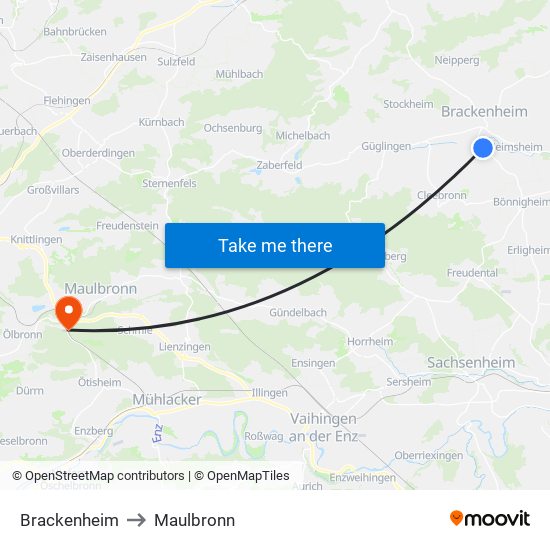 Brackenheim to Maulbronn map