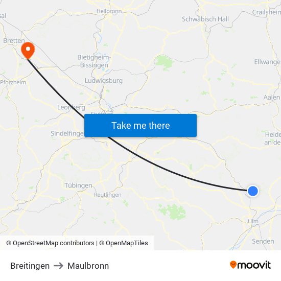 Breitingen to Maulbronn map