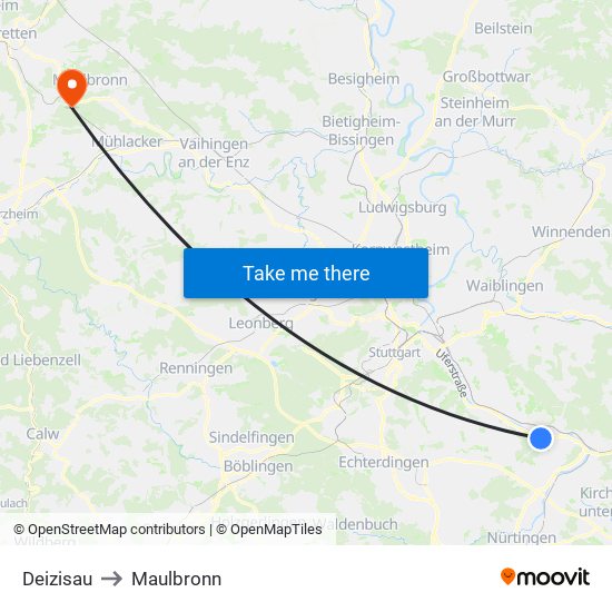 Deizisau to Maulbronn map