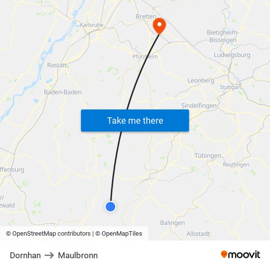 Dornhan to Maulbronn map