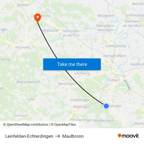 Leinfelden-Echterdingen to Maulbronn map