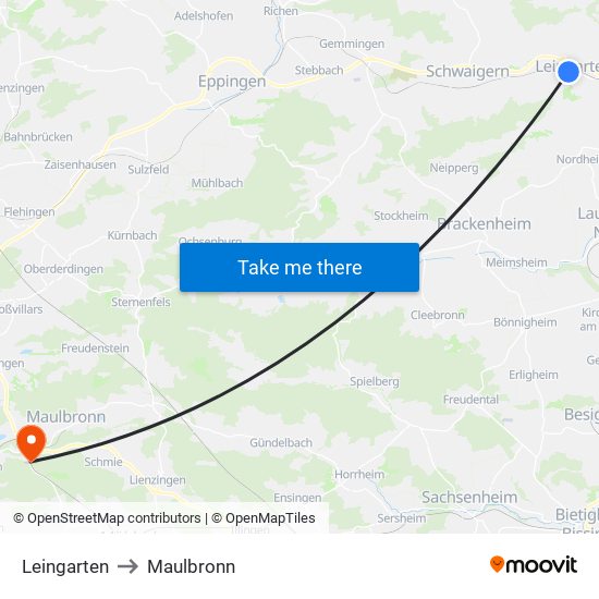 Leingarten to Maulbronn map