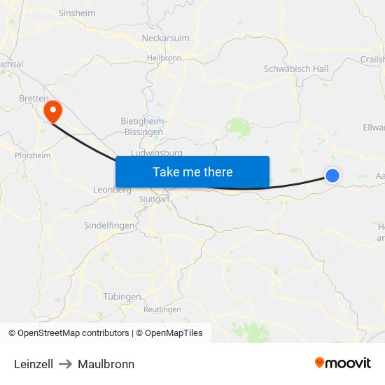 Leinzell to Maulbronn map