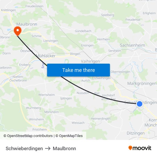 Schwieberdingen to Maulbronn map