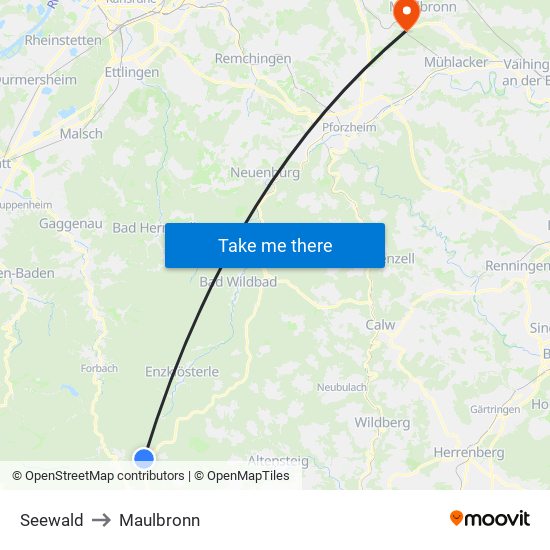 Seewald to Maulbronn map