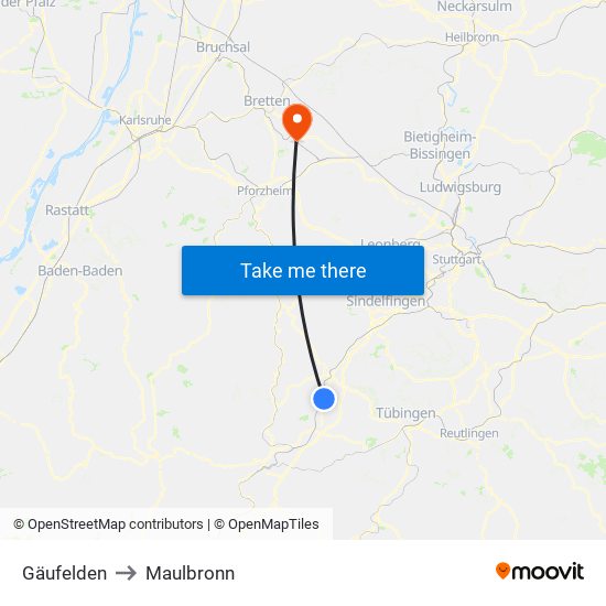 Gäufelden to Maulbronn map