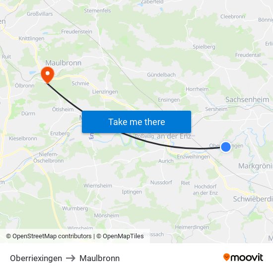 Oberriexingen to Maulbronn map