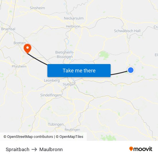 Spraitbach to Maulbronn map