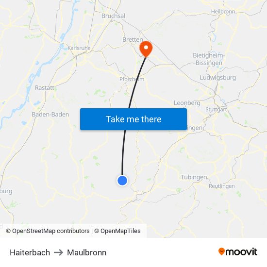 Haiterbach to Maulbronn map