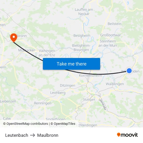 Leutenbach to Maulbronn map
