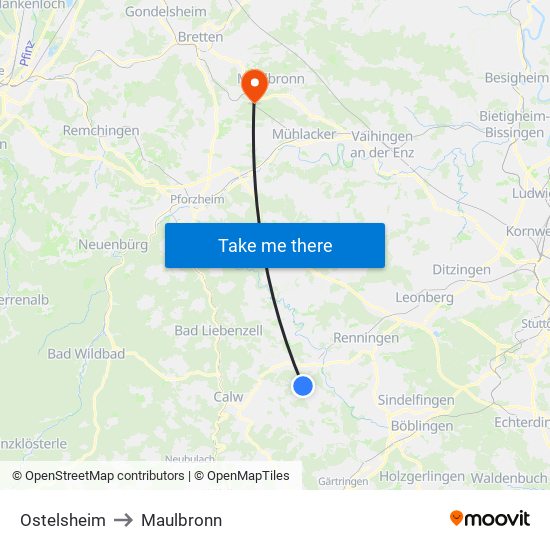 Ostelsheim to Maulbronn map