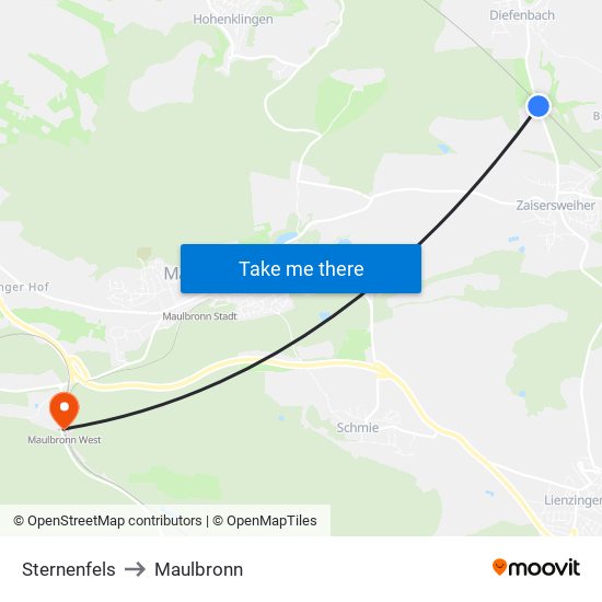 Sternenfels to Maulbronn map